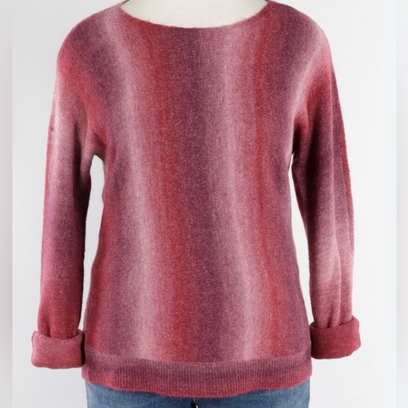 CHARLIE B Women's Dolman L/S Ombre Space Dye Striped Wine Sweater Size L NEW - Picture 1 of 12
